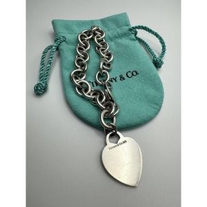 Tiffany & Co. Engraveable Heart Tag 7.75” Chain Bracelet 925 Sterling Authentic